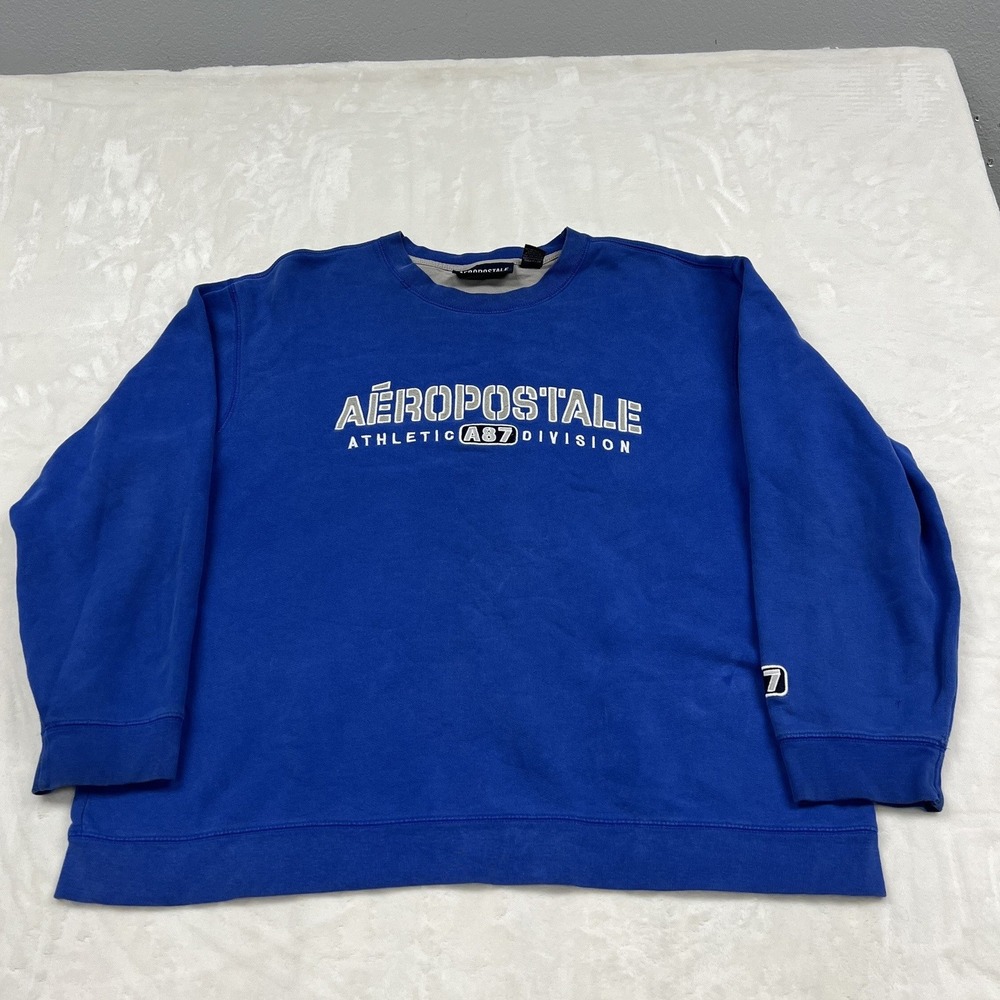 Aeropostale Sweatshirt Mens L Blue Athletic A87 Division Crewneck Pullover